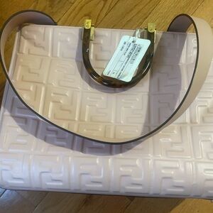 Embossed Pink Handbag with Tortoise Handle